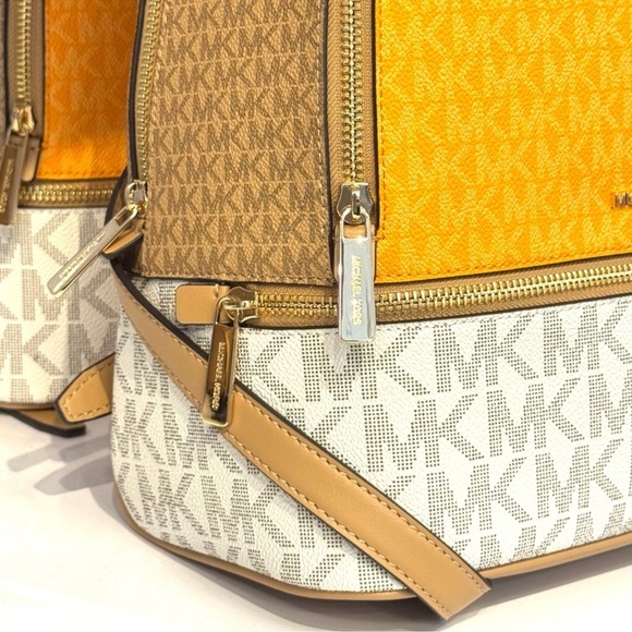 Michael Kors Rhea Medium Color-Block Signature Logo Backpack Pop Orange Multi - Picture 4 of 9